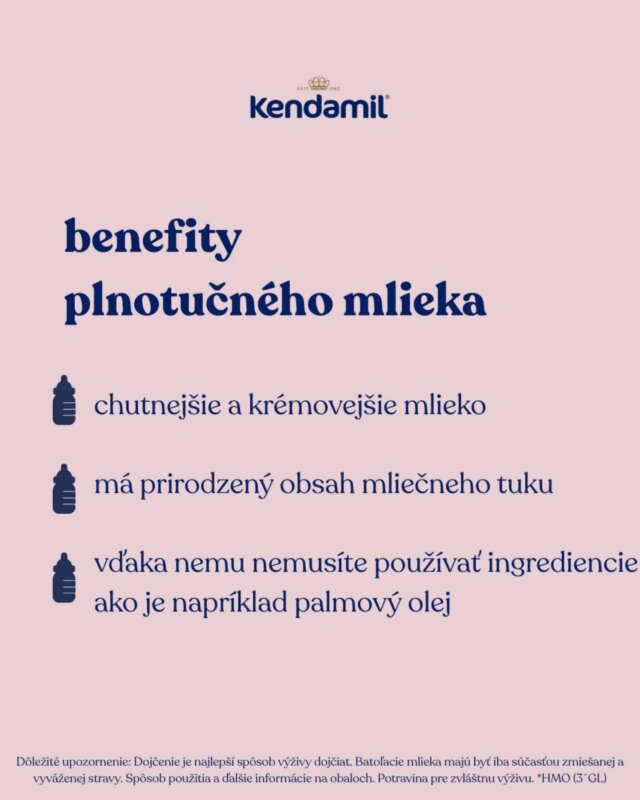 💙BENFITY PLNOTUČNÉHO MLIEKA💙

Opäť sa často stretávame s mýtom, že plnotučné mlieko = priberanie bábätiek na váhe.👶 Podľa výsledkov súčasných štúdií nemá konzumácia plnotučného mlieka nepriaznivý vplyv ani na hmotnosť, ani na zloženie tela detí.*🙅 Tuky sú dôležitou súčasťou materského mlieka a hneď po laktóze sú v ňom druhou najväčšou pevnou zložkou. Výskumy ukazujú, že je potrebné starostlivo vyberať zdroje tukov, ktoré používame v dojčenských receptúrach tak, aby sme zaistili optimálny rast dieťaťa. Vedci odporúčajú u dojčenských receptúr zvážiť použitie mliečneho tuku.**

Naše poznatky a výskum nás preto viedli k návratu k plnotučnému mlieku s menej olejmi. Plnotučné kravské mlieko má prirodzený obsah mliečneho tuku. Vďaka tejto plnotučnej mliečnej receptúre má Kendamil navyše príjemnú mliečnu chuť, ktorú si bábätká zamilujú.🍼

*Zdroj: Vanderhout SH. et al. Whole milk compared with reduced-fat milk and childhood overweight: a systematic review and meta-analysis AJCN 2020;111(2):266-279
**Zdroj: Delplanque B & Baudry C (2015) Dairy fat in infant formula. Eur J Lipid Sci Technol 117: 1487–1488.

#Kendamil #KendamilSK #KendamilPremium #plnotucnemlieko #benefity #kojeneckemlieko